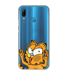 Huawei P20 Lite Uyumlu Garfield Desenli Şeffaf Telefon Kılıfı