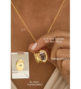 14 K Gold Kaplama 925 Ayar Gümüş Harf Kapaklı Kolye