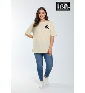 Kadın Büyük Beden N Baskılı 3xl-6xl Bisiklet Yaka Tshırt SPR26BTSK510-19