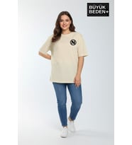 Kadın Büyük Beden N Baskılı 3xl-6xl Bisiklet Yaka Tshırt SPR26BTSK510-19