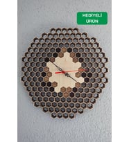 Geometrik Petek Desenli 3 Boyutlu Ahşap Duvar Saati Lazer Kesim Dekoratif Şık Ofis Hediyelik