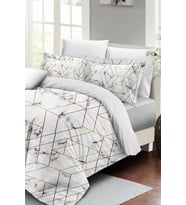 Çift Kişilik ( Lastikli Çarşaflı ) %100 Pamuk Saten Nevresim Takımı Marble Geo