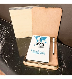 Harita Mühendisine Hediye Ahşap Kutulu Defter Kalem Set 002