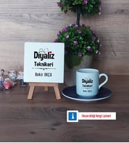Diyaliz Teknikeri Dekoratif Taş, Türk Kahvesi Fincanı Kırmızı İsme Özel Hediye (Model 2)