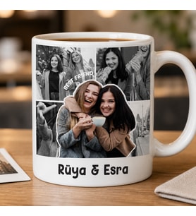 Kişiye Özel Best Friend Fotoğraf Kolajlı ve İsimli Kupa