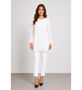 Kadın Şifon Uzun Kollu Tunik Bluz Y26-30392 - Ekru