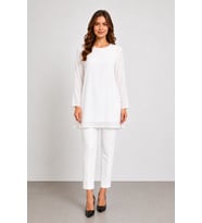 Kadın Şifon Uzun Kollu Tunik Bluz Y26-30392 - Ekru