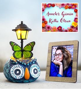 Anneler Günü Hediyesi Size Özel Fotoğraflı Mavi Baykuş Masa Lambası