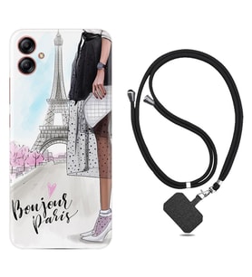 Samsung Galaxy A04E Kılıf Resimli Boyun Askılı İpli Desenli Silikon Bonjour Paris 1419