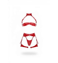 pilelistore Kırmızı Jartiyer Harness Parlak Deri Fermuarlı Takım - Brf1373 (Taba)