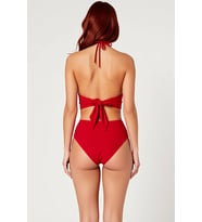 Kadın Bikini Takımı Aksesuarlı Bralette Balensiz Yüksek Bel Düz Desen Örme Kumaş Kolsuz Regular