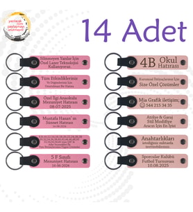 Pembe & Yavru Ağzı, 14’lü Set, Kişisel Deri Anahtarlık, Doğum Günü Partilerine Küçük Sürpriz