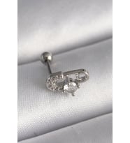 316L Çelik Gümüş Renk Zirkon Taşlı Toplu İğne Tragus Piercing 5886 - HPSBYI4289-1196