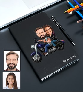 Kişiye Özel Motorcu Çift Tasarımlı Karikatür Defter Ve Kalem Seti 62