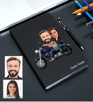 Kişiye Özel Motorcu Çift Tasarımlı Karikatür Defter Ve Kalem Seti 62