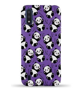Samsung Galaxy A01 Uyumlu Lansman Kılıf Panda Tasarımlı İçi Kadife Kapak-Mor (Şeffaf)