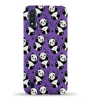 Samsung Galaxy A01 Uyumlu Lansman Kılıf Panda Tasarımlı İçi Kadife Kapak-Mor (Şeffaf)