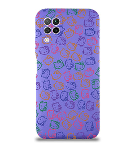 Huawei P 40 Lite Uyumlu Lansman Kılıf Hello Kitty Tasarımlı İçi Kadife Kapak-Mor (Şeffaf)