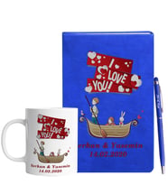 Sevgililer Gününe Özel Mavi Defter Kalem & Kupa Hediye Seti 8