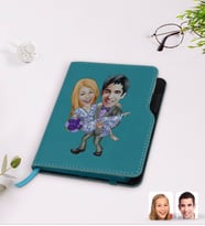 BK Gift Kişiye Özel Sevgililer Karikatürlü Turkuaz Termo Deri Defter-56