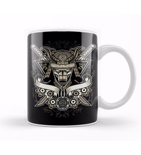 Samurai Helmet Floral Emblem Kupa Bardak Porselen