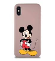 Apple iPhone X Soft Premier Kapak Mickey Mouse-E Tasarımlı Silikon Kılıf - Pudra (Şeffaf)