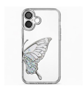 Coverzone iPhone 17 ile Uyumlu 3D Kelebekli S?v?l? Simli ?effaf G�m�? �erceve LunaFlow Telefon K?l?f? Kamera Lens Korumal? L�ks Parlak Koruyucu Kapak