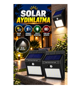 Hareket Sensörlü Solar LED Dış Mekan Lambası – 3 m PIR Algılama 1200 mAh Beyaz Işık