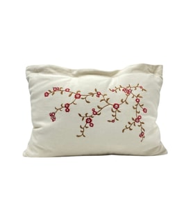 Dekoratif Kırlent Kılıfı %100 Pamuk Rustik Nakışlı Bej Kırmızı Düğmeli 45 x 25 Cm