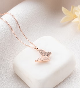 925 Ayar Rose Kaplama Minik Beyaz Kelebek Kolye Kadın Gümüş Kolye