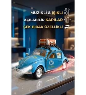Büyük Boy Metal Çek Bırak Vosvos Oyuncak Araba - Sesli Işıklı Kapıları Açılan Nostaljik Model