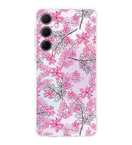 PrintiFy Samsung A35 Uyumlu Kamera Korumalı Floral Pembe Tasarımlı Şeffaf Silikon Kılıf