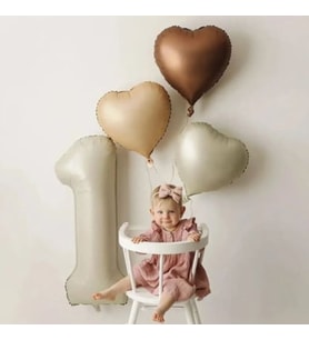 Retro Krom 1 Yaş Kalp Folyo Balon Set