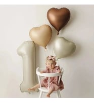 Retro Krom 1 Yaş Kalp Folyo Balon Set