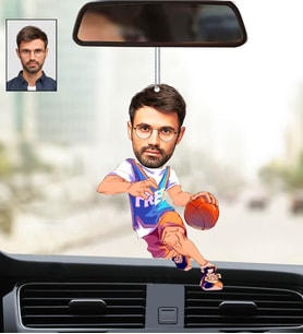 Kişiye Özel Fotoğraflı Basketbolcu Tasarımlı Karikatür Araba Dikiz Ayna Süsü