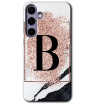 Galaxy S24 Kılıf HD Desen Baskılı Kılıf - Pembe Mermer Desenli B Harfi