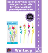 #Pipet Eğlenceli Parti Çocuk Doğum Günü Sunum Kıvrımlı Şık Figürlü Tasarım Renkli Plastik Pipet 4'lü