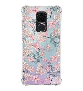 Xiaomi Redmi Note 9 Köşe Korumalı Antişok Kapak Floral Kırmızı Tasarımlı Şeffaf Silikon Kılıf