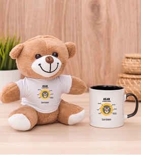 Kişiye Özel Aslan Burcuna Hediye Peluş Ayı ve Siyah Kupa