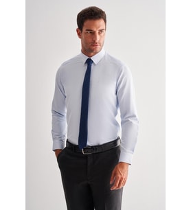 Mavi Sert Yaka Uzun Kol Slim Fit Pamuklu Gömlek 1004255175