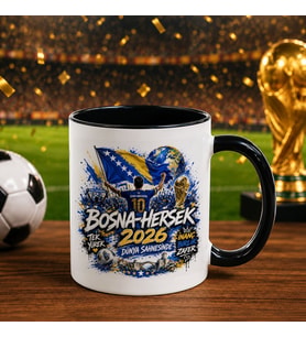 BK Gift Bosna-Hersek Taraftar Temalı Dünya Futbol Kupası Tasarımlı Siyah Kupa Bardak-1
