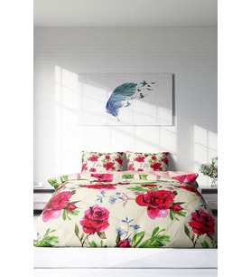 Çift Kişilik ( Lastikli Çarşaflı ) %100 Pamuk Saten Nevresim Takımı Aquarelle Rose
