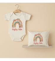 Pia Baby Premium %100 Pamuk İsme Özel Organik Baskılı Çıtçıtlı Bebek Body Ve Yastık Kılıfı 5022-19 (Ekru)