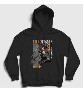 Presmono Unisex Siyah Eren Fan Anime Attack On Titan Kapüşonlu Sweatshirt 125563tt