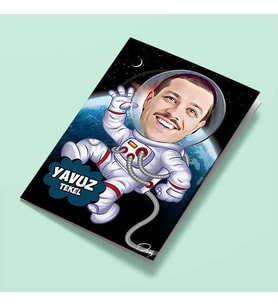 Kişiye Özel Yörüngedeki Astronot Karikatürlü Tebrik Kartı