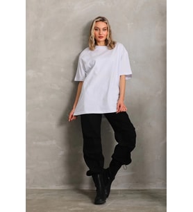 Kadın Düz Kısa kol Penye T-shirt - Beyaz