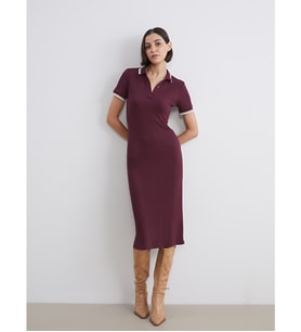 LCW Vision Bordo Polo Yaka Midi Elbise