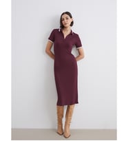 LCW Vision Bordo Polo Yaka Midi Elbise