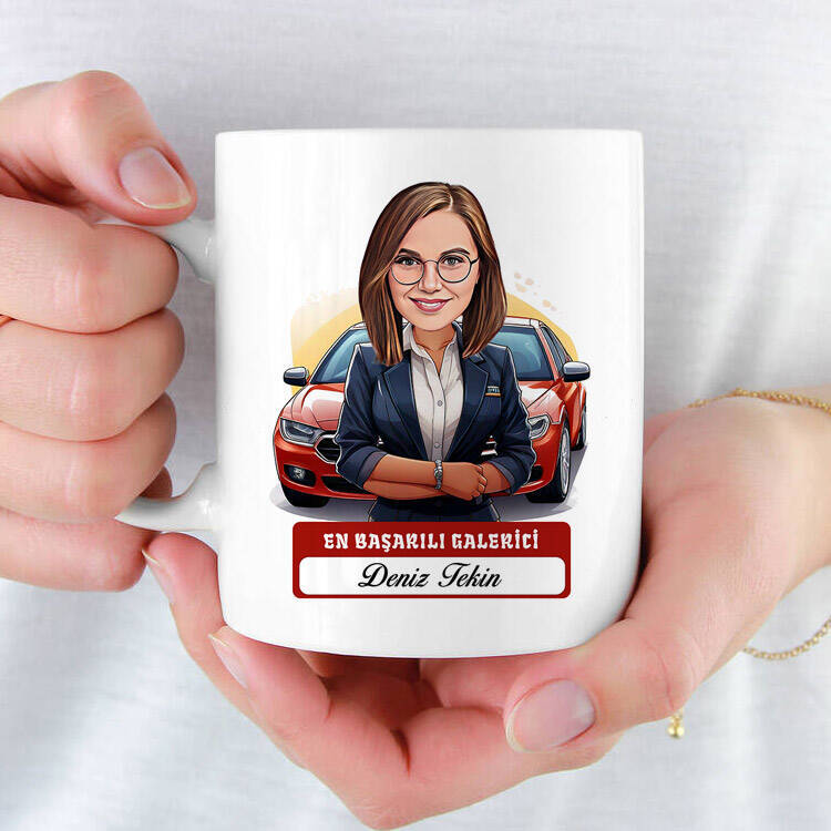 En Başarılı Kadın Galericiye hediye Karikatürlü Kupa Bardak