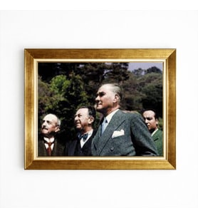 Tablore Altın Varak Çerçeveli Mustafa Kemal Atatürk Fotoğrafı Tablo - Tarihi Nostaljik Duvar Dekoru